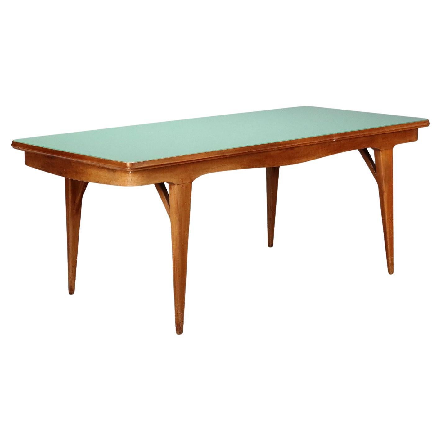 Mid-Century Modern Beech Wood Table with Glass Top, Italy, 1950s