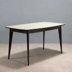 Vintage 50s-60s rectangular table with back-treated glass top.