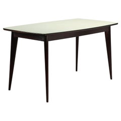 Table rectangulaire vintage des années 50-60 avec plateau en verre traité à l'arrière.
