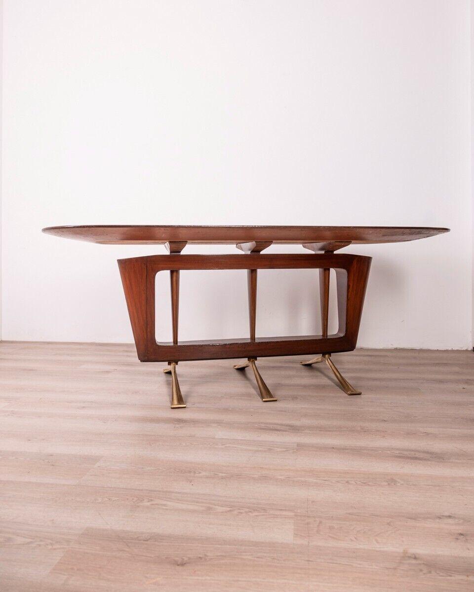 Italian Vintage 1950s brass and wood table designed by Melchiorre Bega For Sale