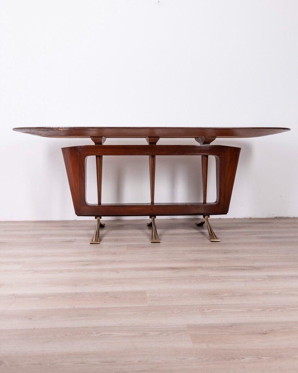 Vintage 1950s brass and wood table designed by Melchiorre Bega In Good Condition For Sale In None, IT