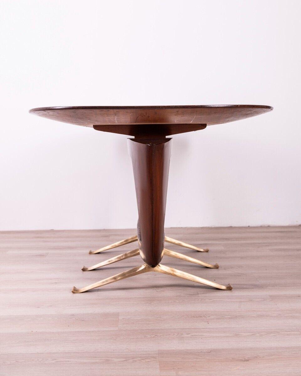 Table vintage en laiton et bois des années 1950 conçue par Melchiorre Bega Bon état - En vente à None, IT