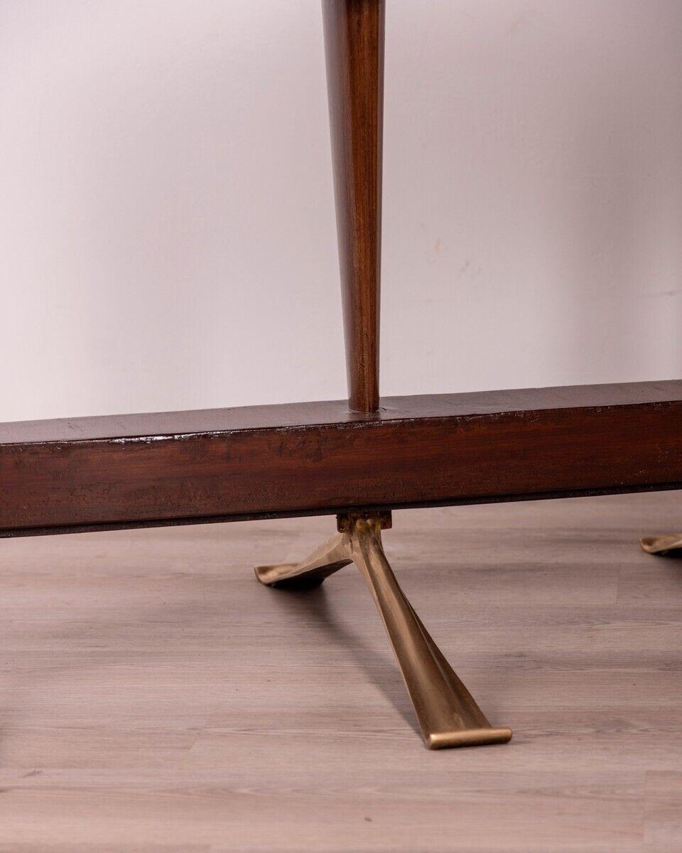Brass Vintage 1950s brass and wood table designed by Melchiorre Bega For Sale