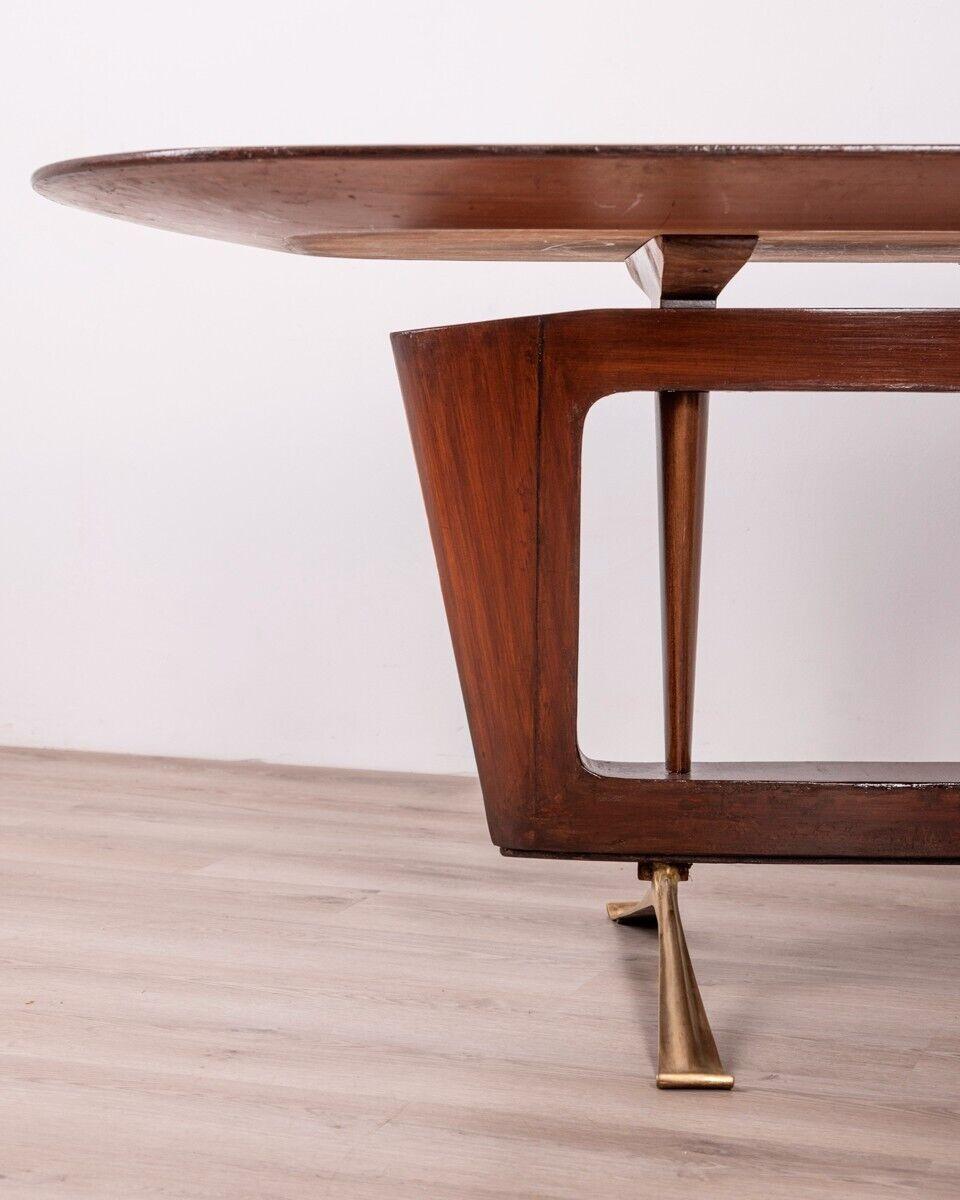 Vintage 1950s brass and wood table designed by Melchiorre Bega For Sale 2