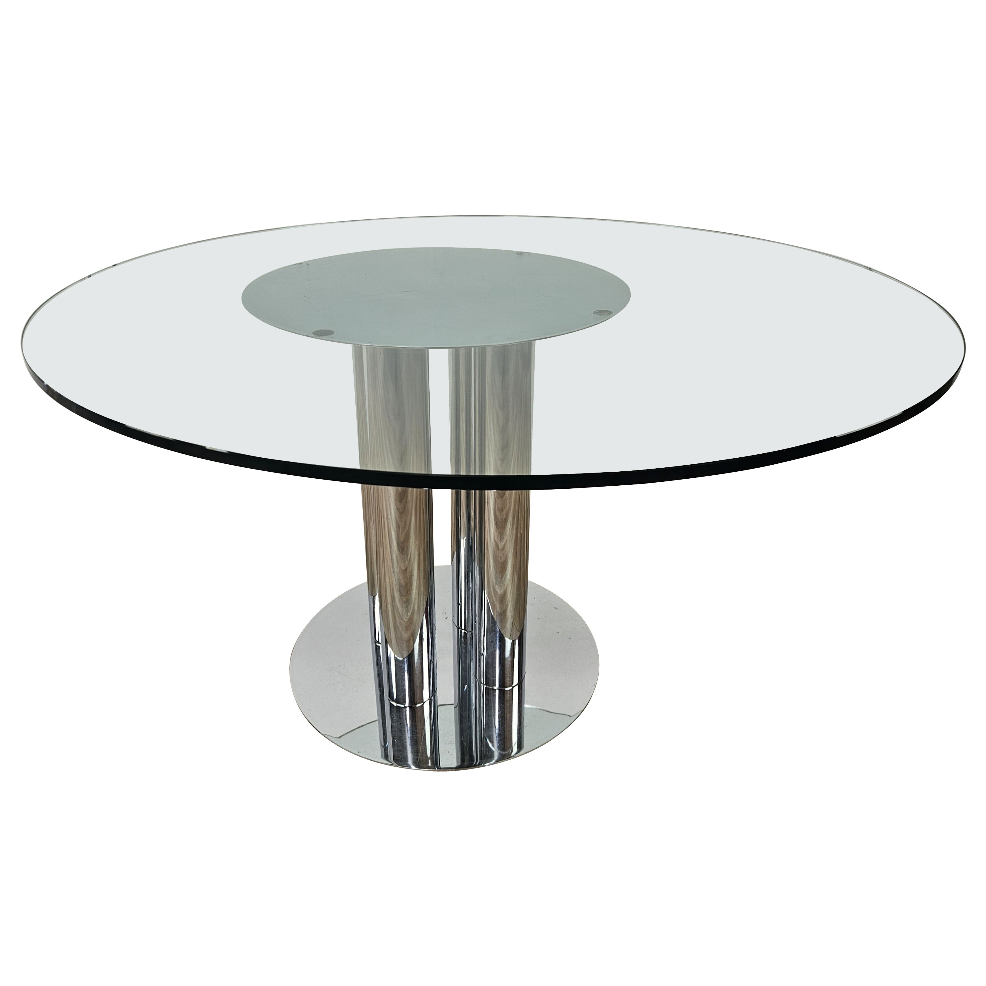 Vintage 1970s metal table with round glass top