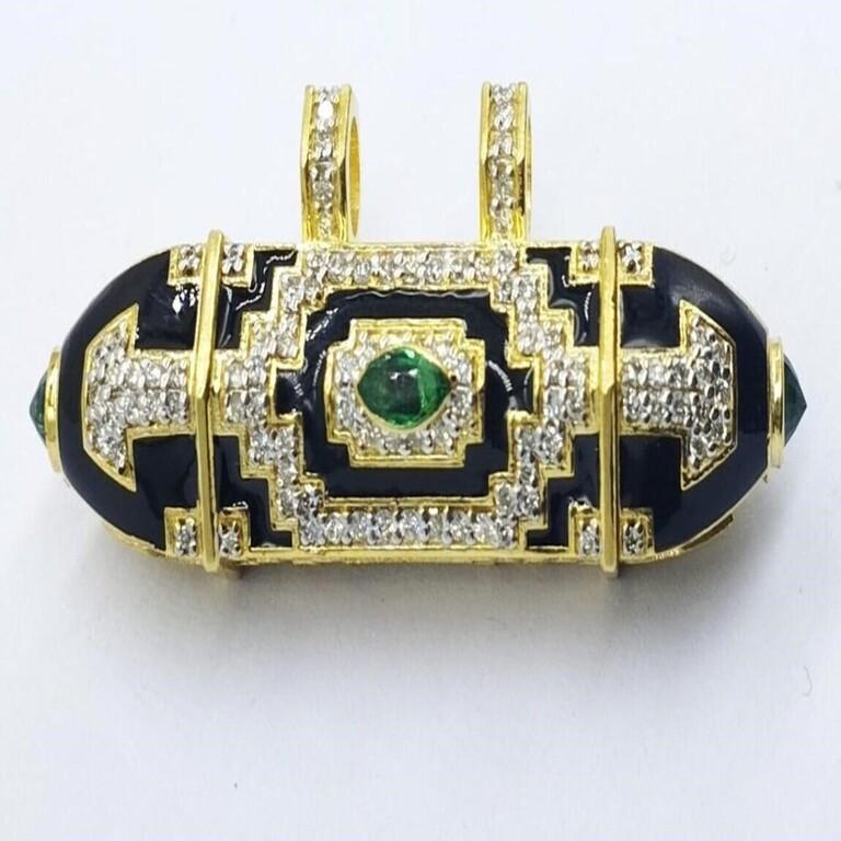 Ta'wiz 18k Gold, Silber, Diamant und Smaragd (Revival) im Angebot