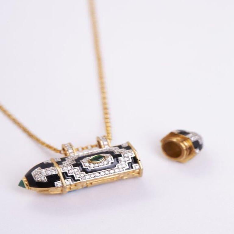 Ta'wiz 18k Gold, Silber, Diamant und Smaragd (Rundschliff) im Angebot
