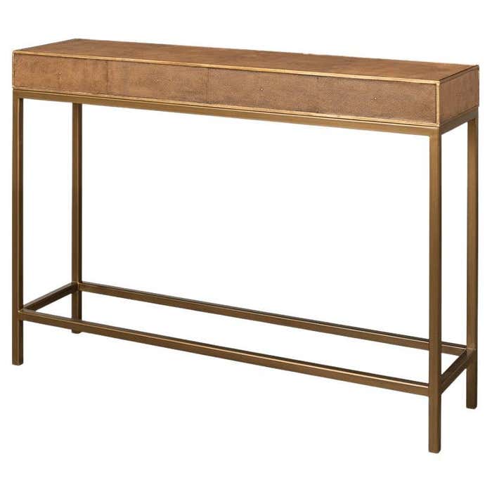Tawny Leather Wrapped Console Table at 1stDibs