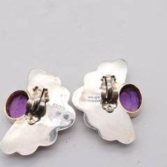 TAXCO 1970 Mexican Modernist Earrings In .925 Sterling 14Kt Gold & Amethysts