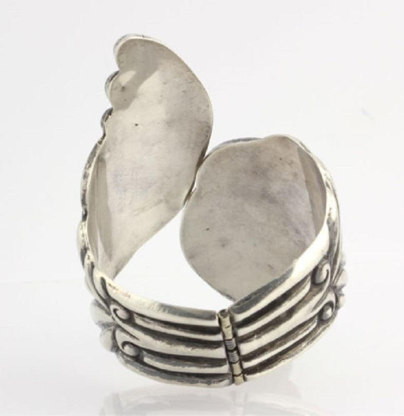 Women's Taxco Clamper Bracelet, Sterling Silver Mexico Cuff Hinged Authentic