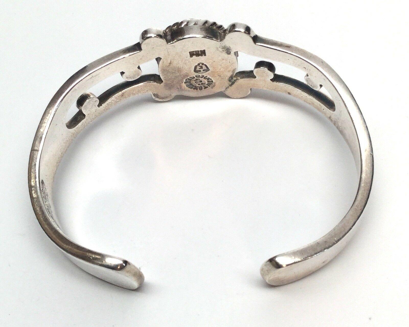 Round Cut Taxco FDH Sterling Silver Black Onyx Cuff Bracelet