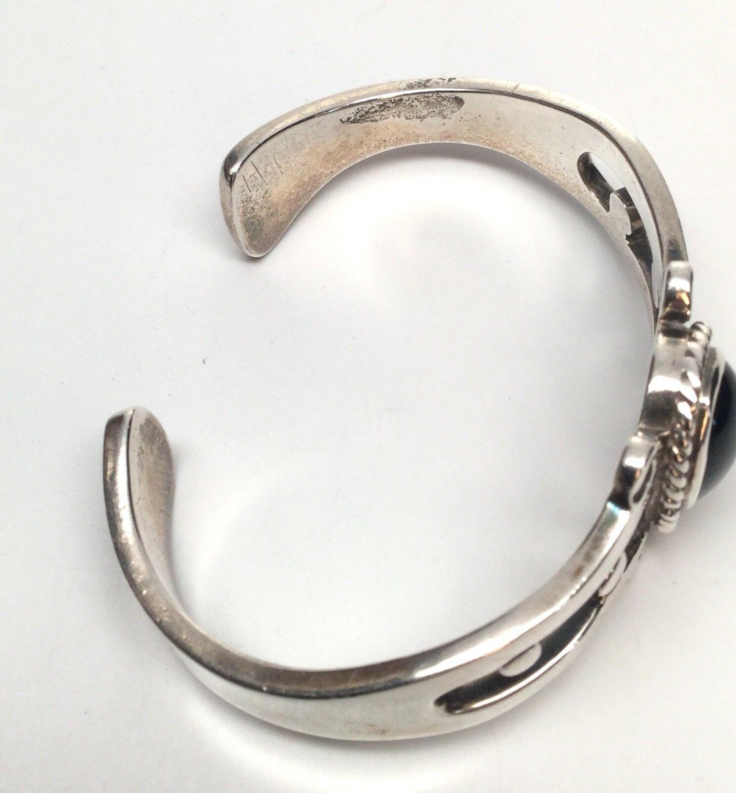 Taxco FDH Sterling Silver Black Onyx Cuff Bracelet In Good Condition In Washington Depot, CT
