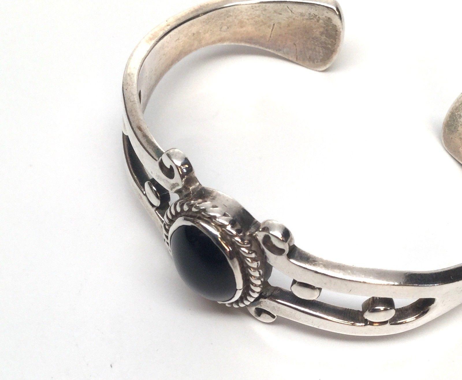 Taxco FDH Sterling Silver Black Onyx Cuff Bracelet For Sale 2