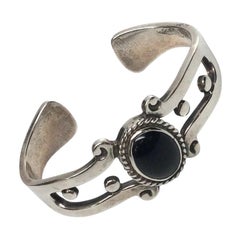 Taxco FDH Sterling Silver Black Onyx Cuff Bracelet