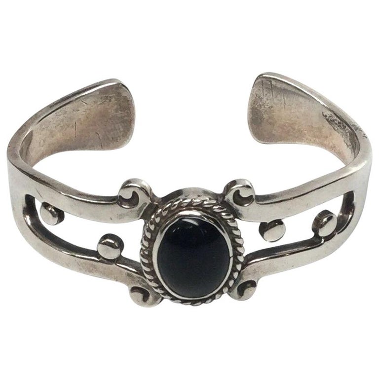 Taxco FDH Sterling Silver Black Onyx Cuff Bracelet For Sale at 1stDibs