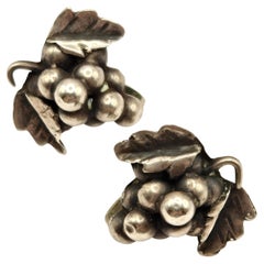 Taxco Grape Cluster Mexican Sterling Silver Screw Back Earrings