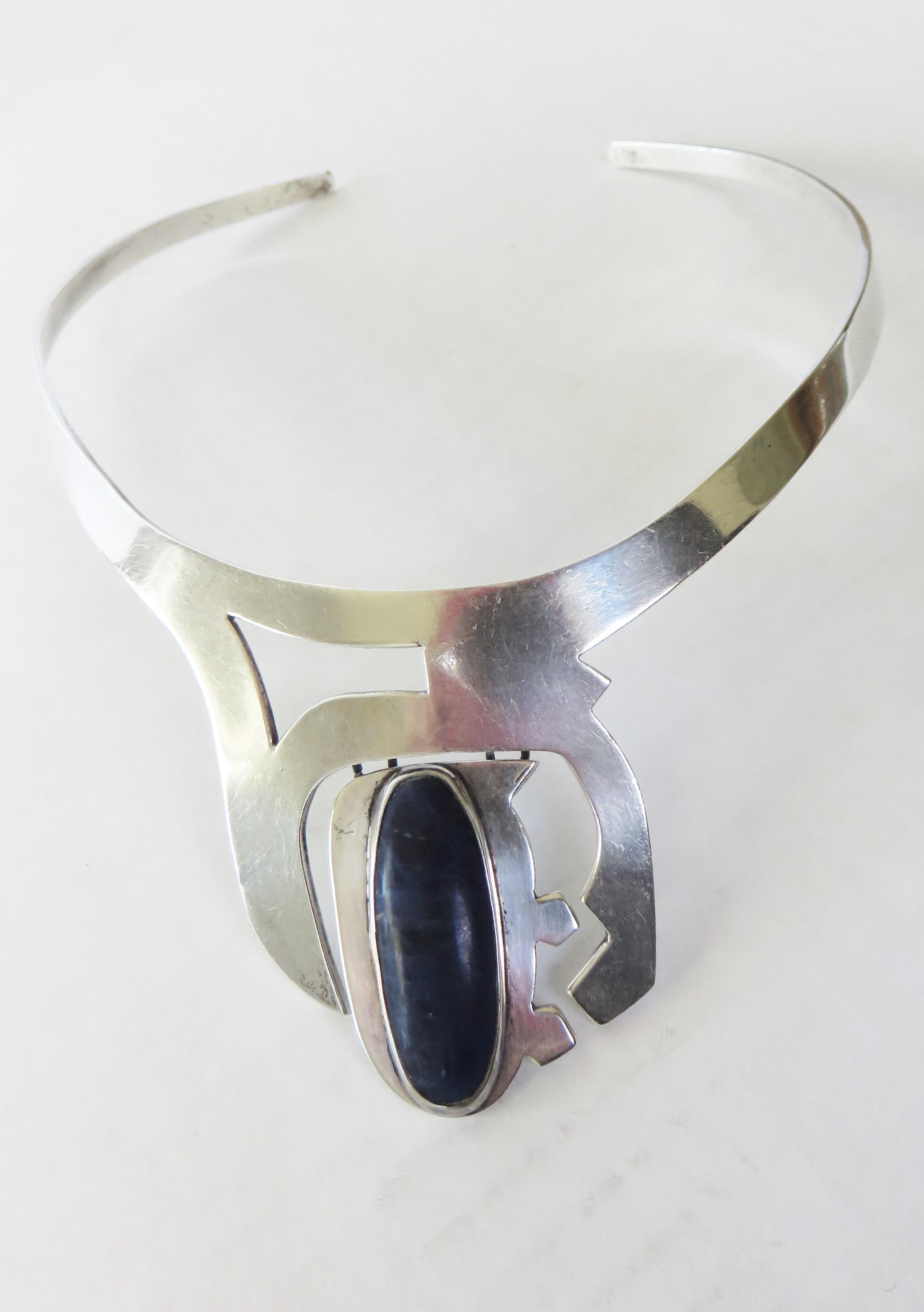 Taxco Lapis Lazuli Articulated Sterling Silver Necklace For Sale 2