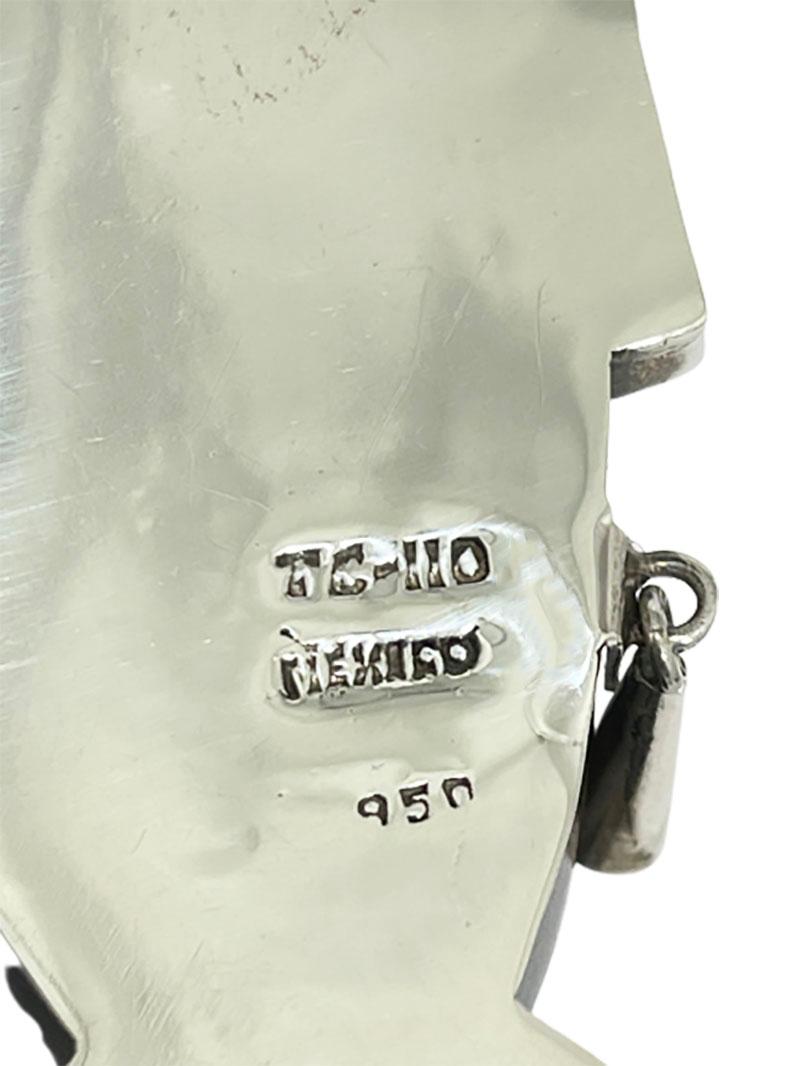 20th Century Taxco Mexican Silver Aztec Mask Face Pendant, TC-110 For Sale