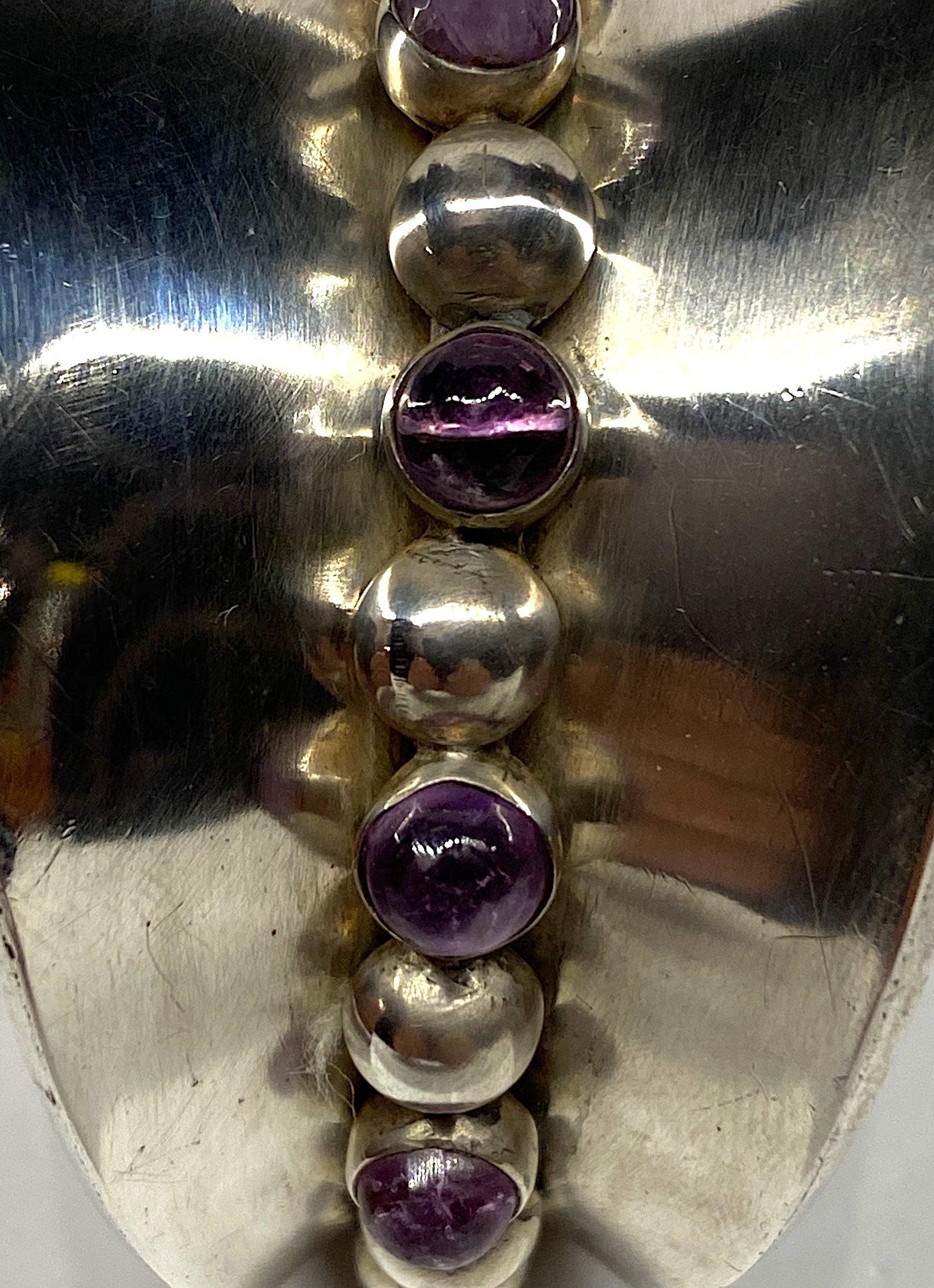 Taxco Mexico 1950s Modernist Sterling and Amethyst Cuff Bracelet 5