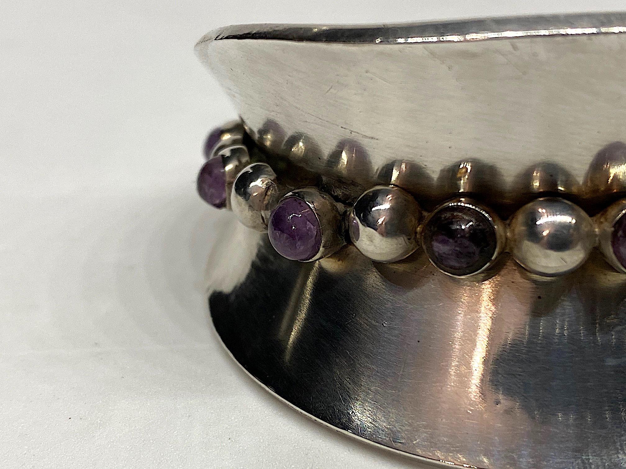 Taxco Mexico 1950s Modernist Sterling and Amethyst Cuff Bracelet 1