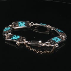 Taxco Mexico 925 Turquoise Inlay Link Bracelet E58 Arieenilaa 20.5g Vintage