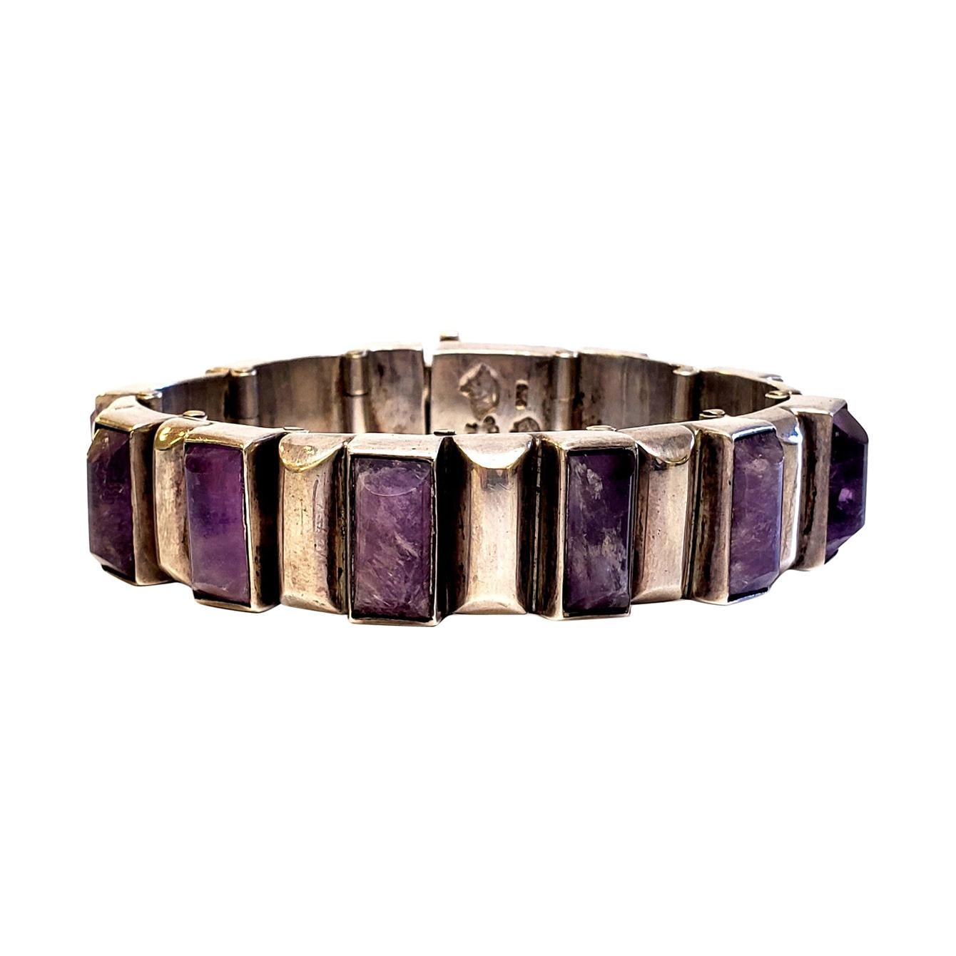 Taxco Mexico Antonio Pineda 970 Silver Amethyst Link Bracelet