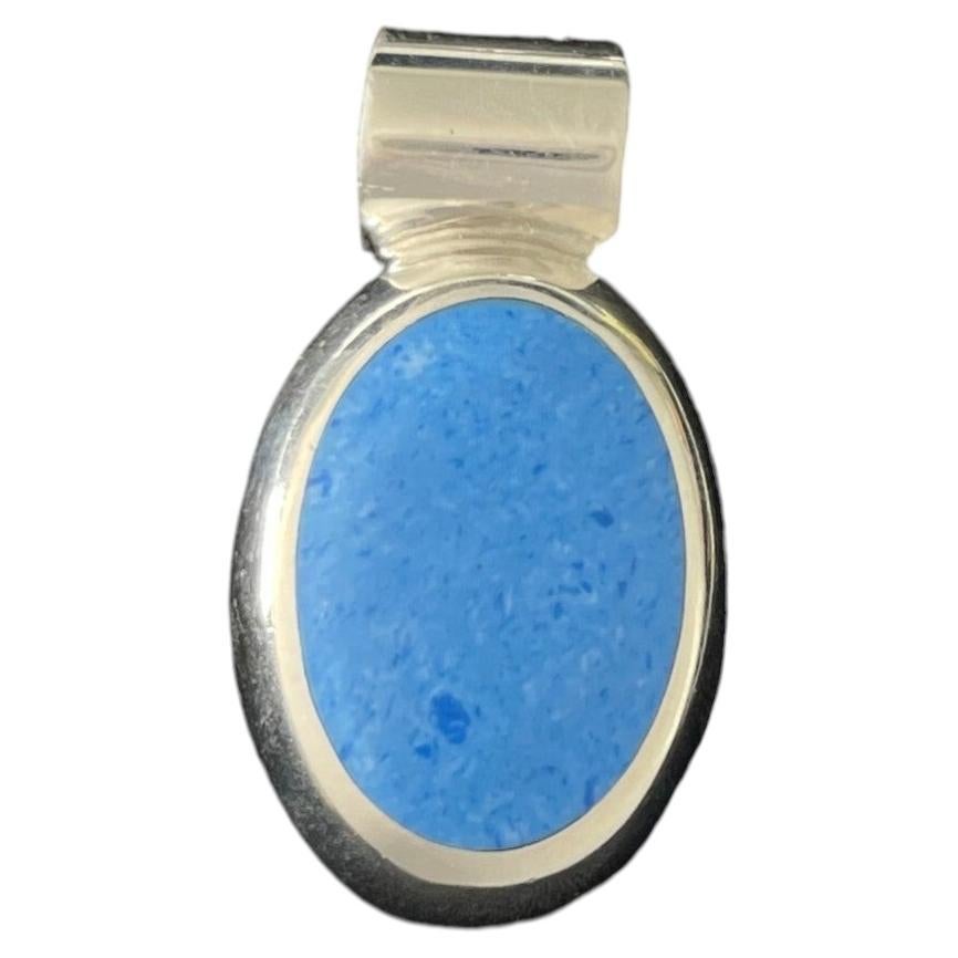 Pendentif en howlite bleue de Taxco Mexico (Argentine), argent sterling 925, cabochon ovale, style vintage