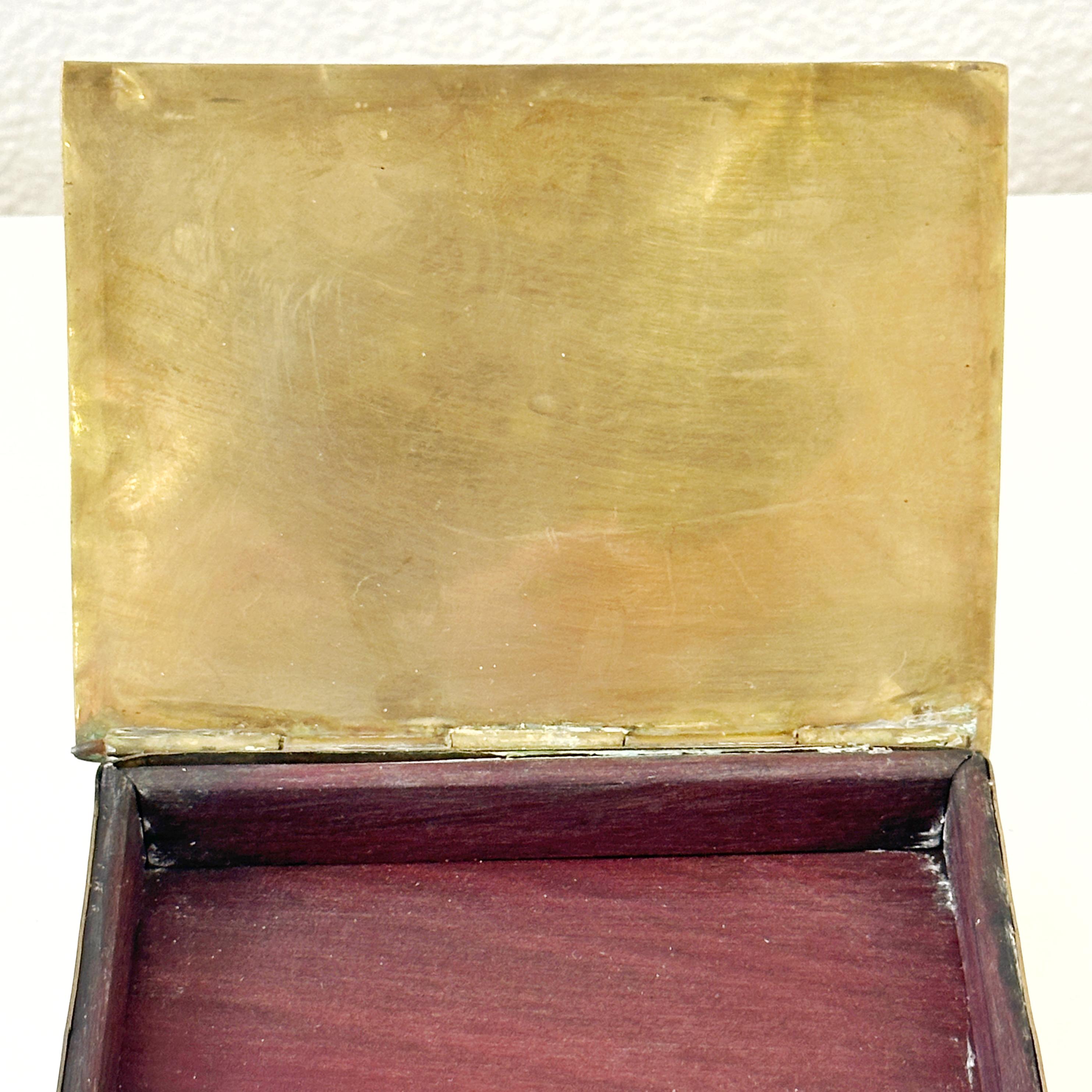 Taxco Mexico Brass and Azurite Malachite Small Hinged Box with Rosewood ca 1960s In Good Condition In Cathedral City, CA