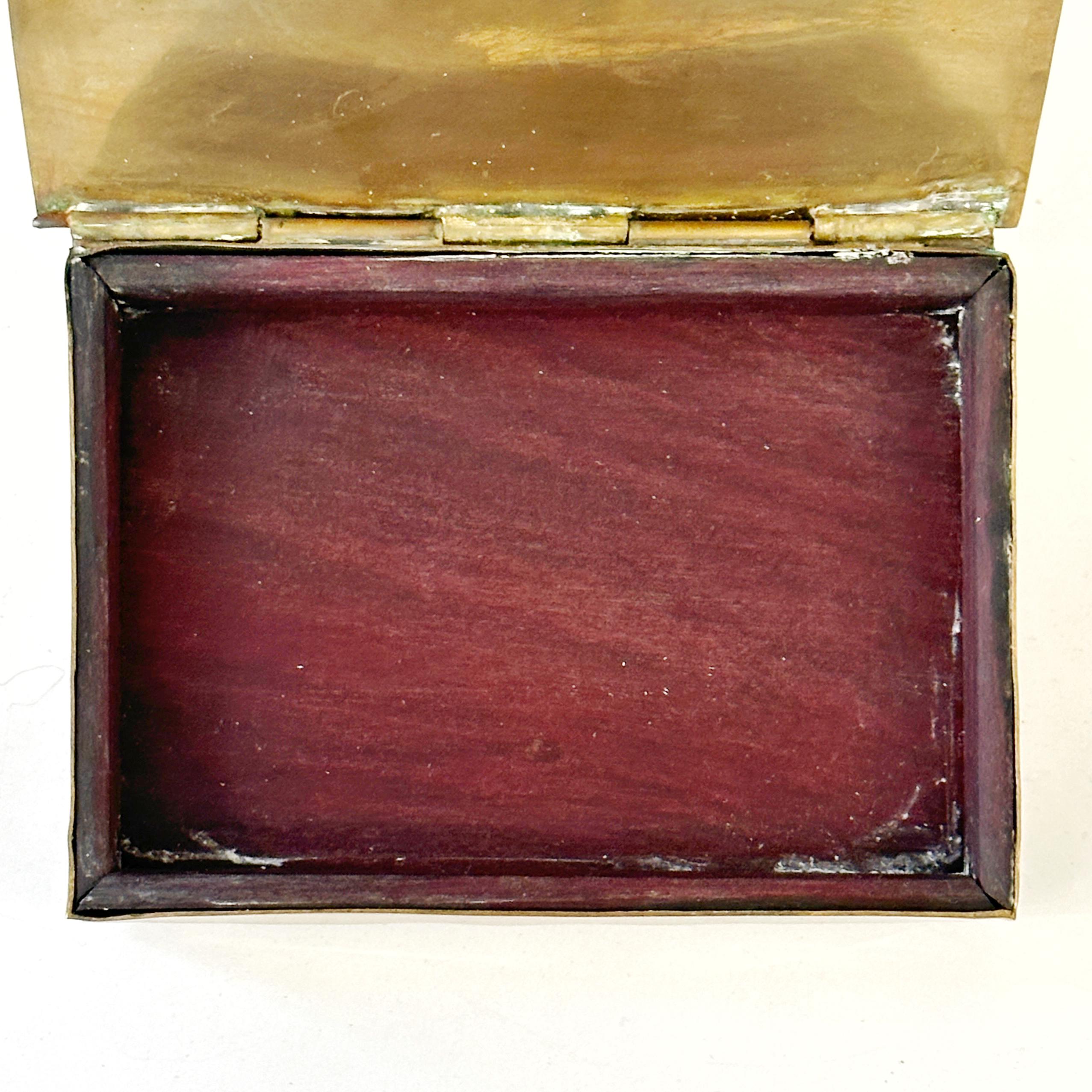 Mid-20th Century Taxco Mexico Brass and Azurite Malachite Small Hinged Box with Rosewood ca 1960s