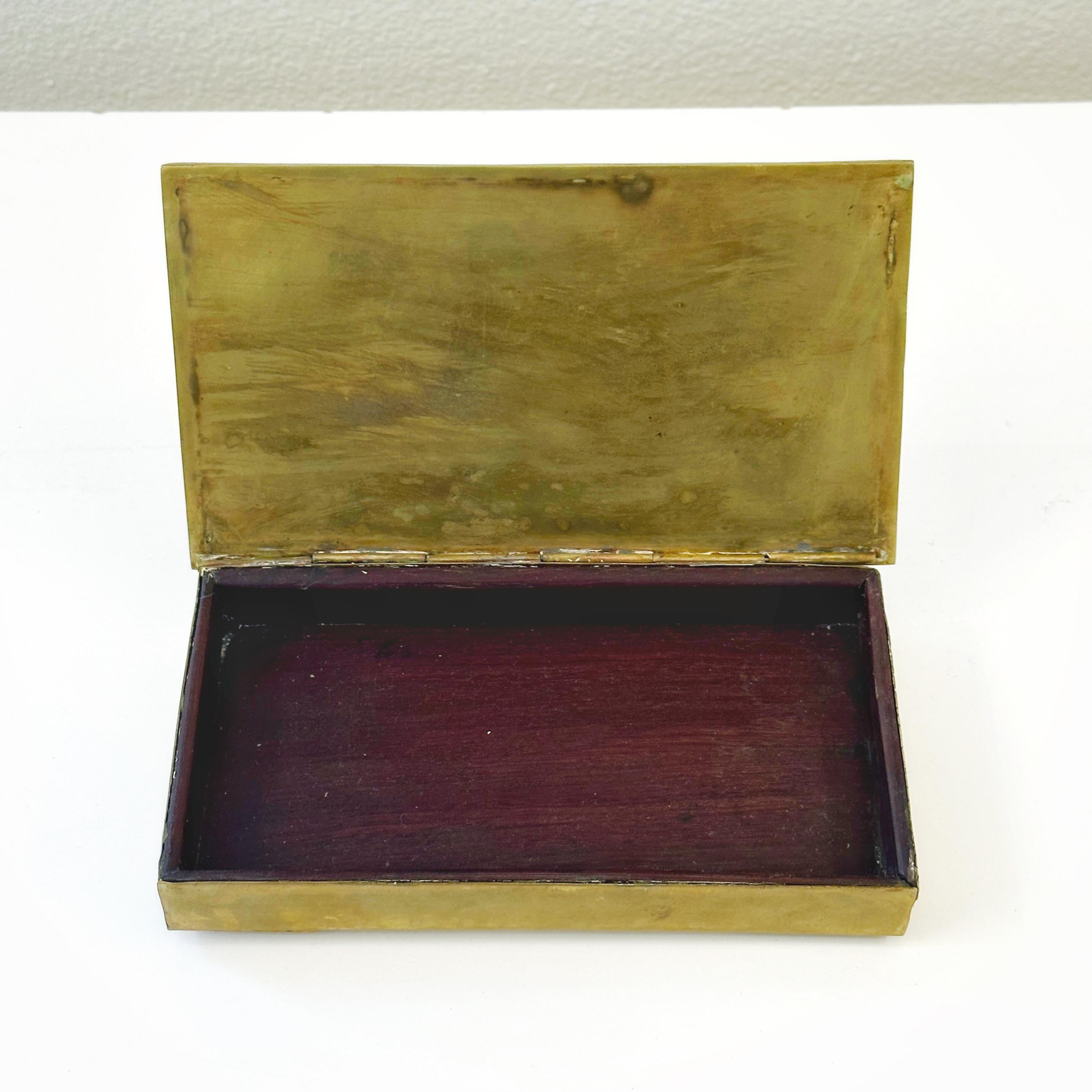 Hammered Taxco Mexico Brass and Azurite Malachite Snake Charmer Hinged Box, ca 1960s