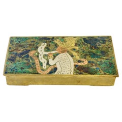 Taxco Mexico Brass and Azurite Malachite Snake Charmer Hinged Box, ca 1960s