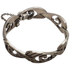 Taxco Mexico JJ Eagle 3 Cut Out Design Sterling Silver Oxidized Link Bracelet