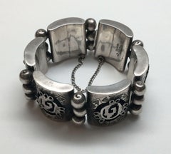Taxco Mexico Quinto Sterling Silver Hollow Panel Link Bracelet