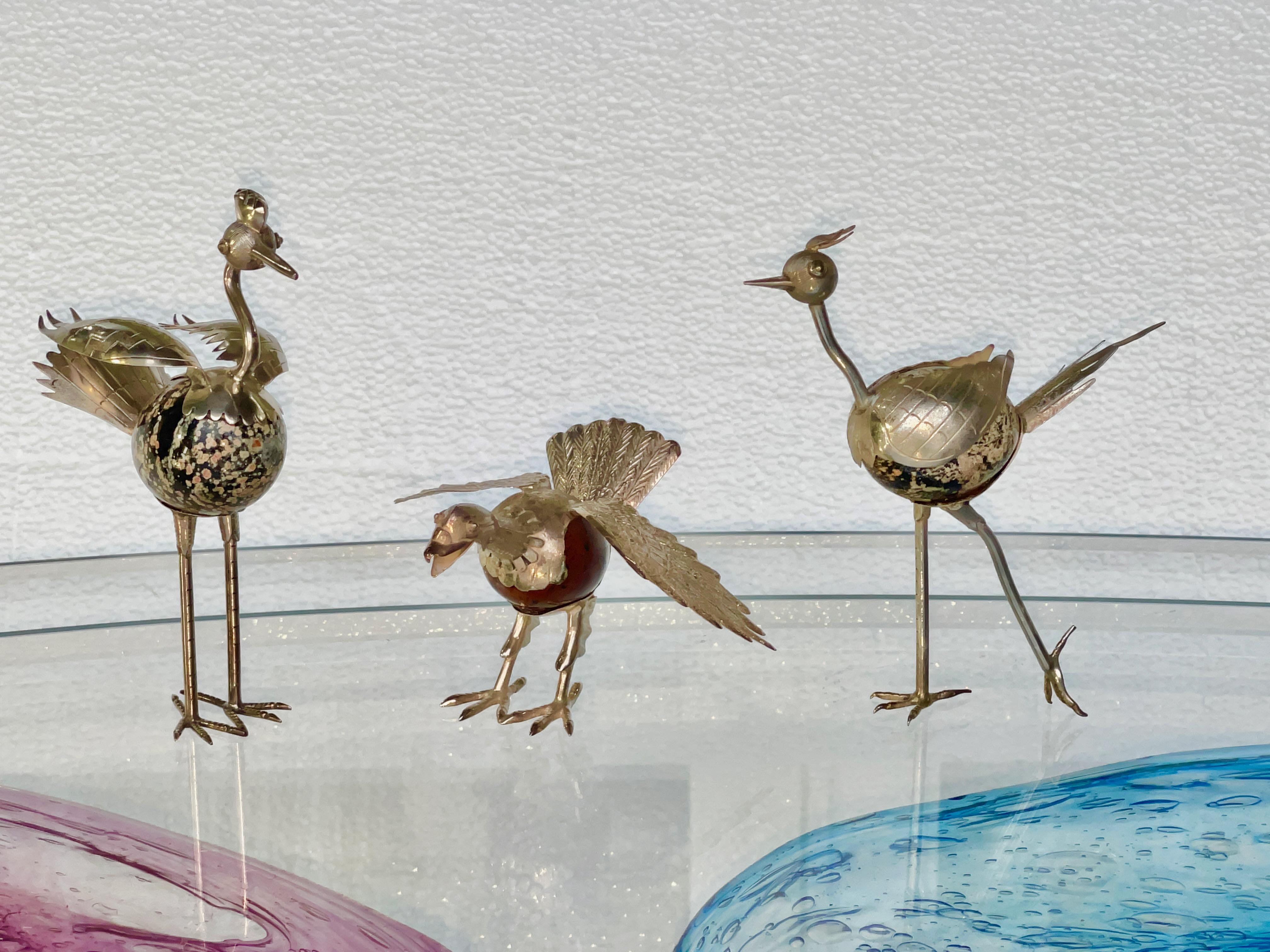 Mid-Century Modern Taxco Mexico Silver & Agate Standing Birds