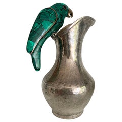 Taxco Mexico Silver Plated Vase and Malachite Brass Parrot