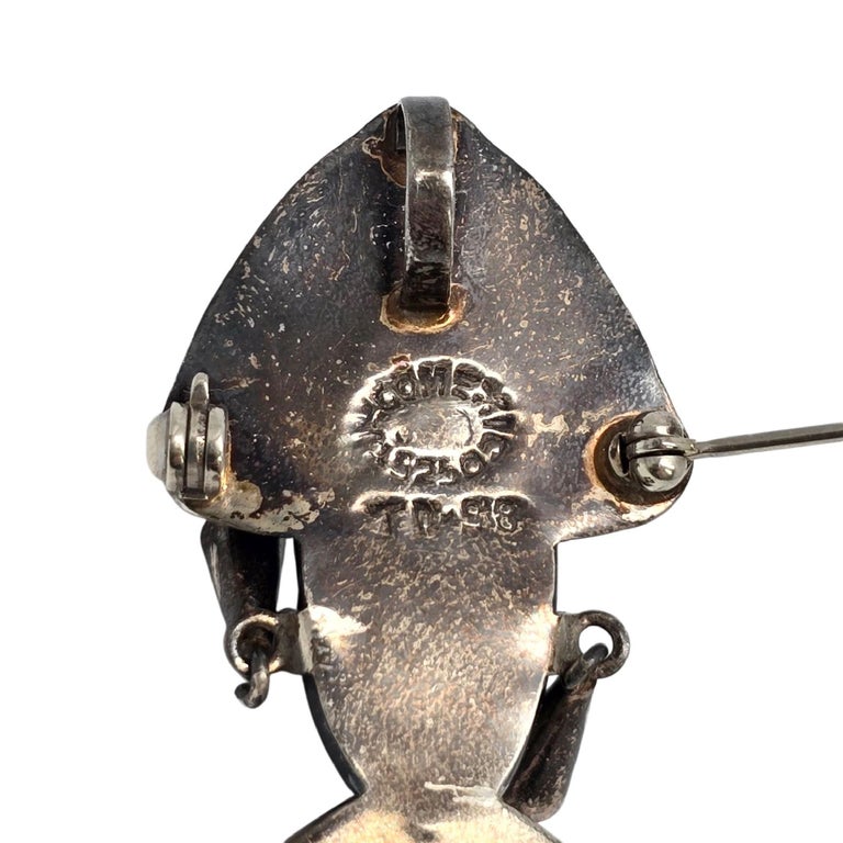 Taxco Mexico Sterling Carved Onyx Face Tribal Dangle Brooch