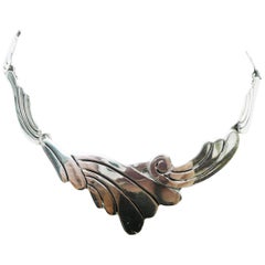 Vintage Taxco Mexico Sterling Link Choker Necklace Signed M O Campo
