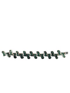 Taxco Mexico Sterling Silver Aztec Green Inlay Link Bracelet #22558