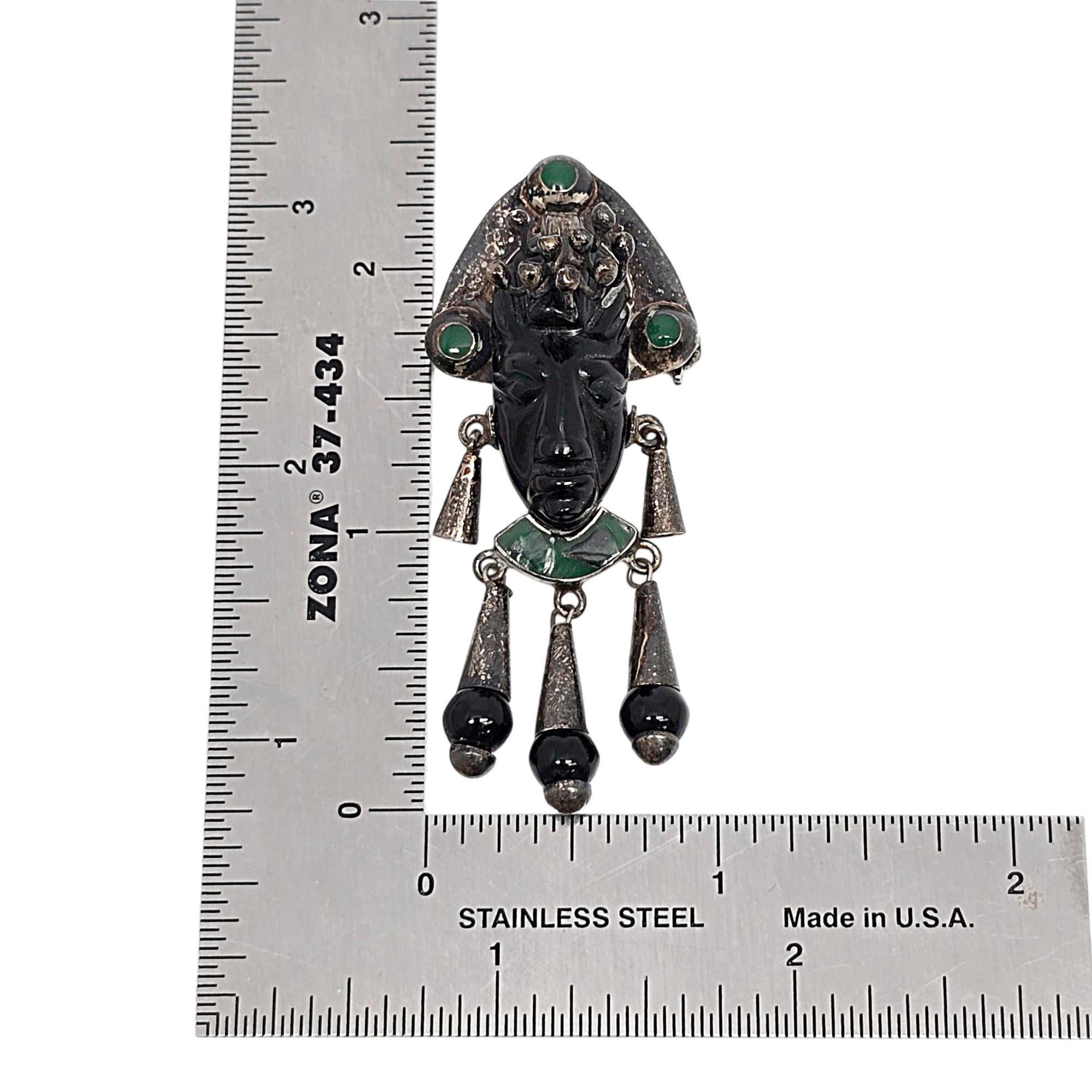 Taxco Mexico - Argento Sterling - Spilla/Pendente Tribale con Volto d'Onice Scolpito 20987 in vendita 4