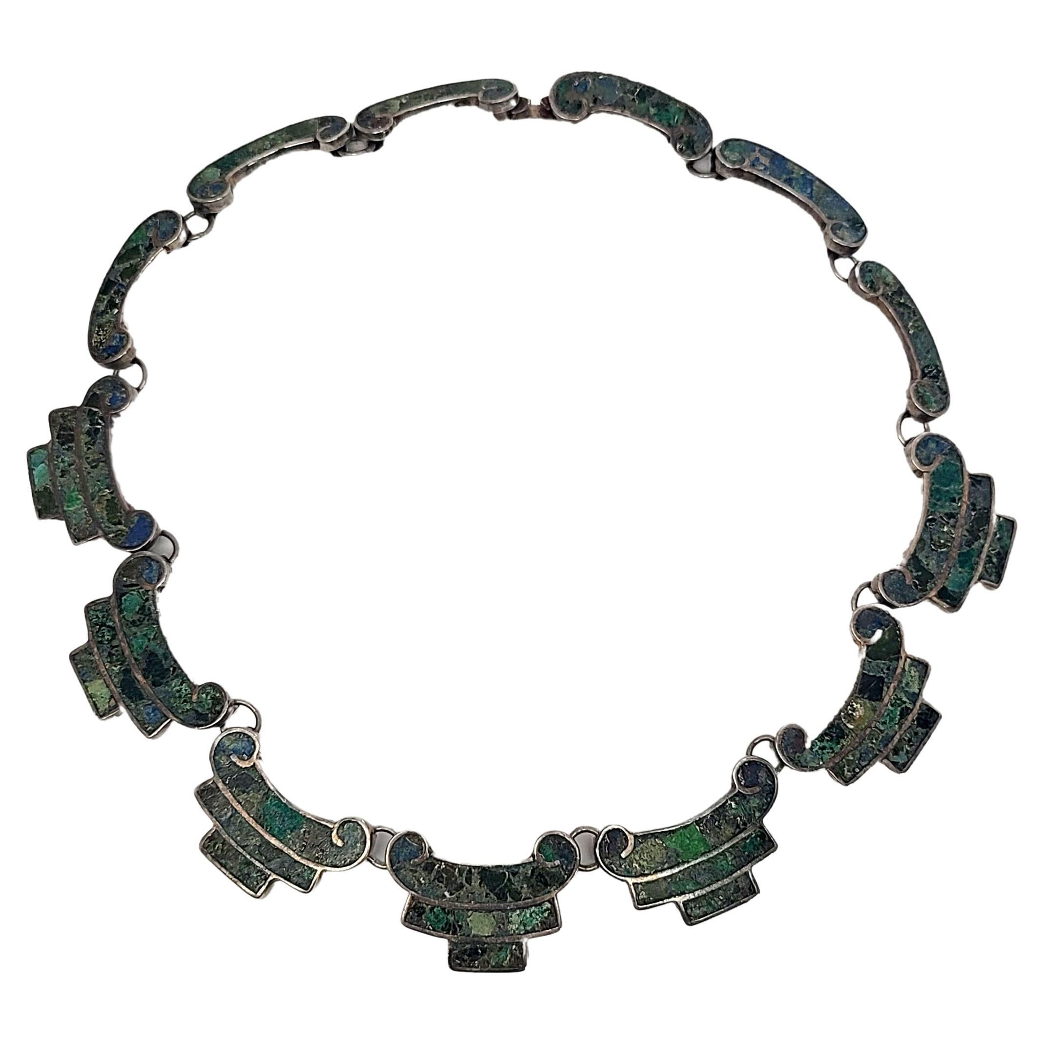 Taxco Mexico Sterling Silver Crushed Turquoise Choker Necklace For Sale