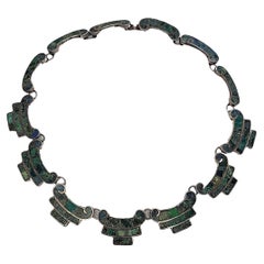 Taxco Mexico Sterling Silver Crushed Turquoise Choker Necklace