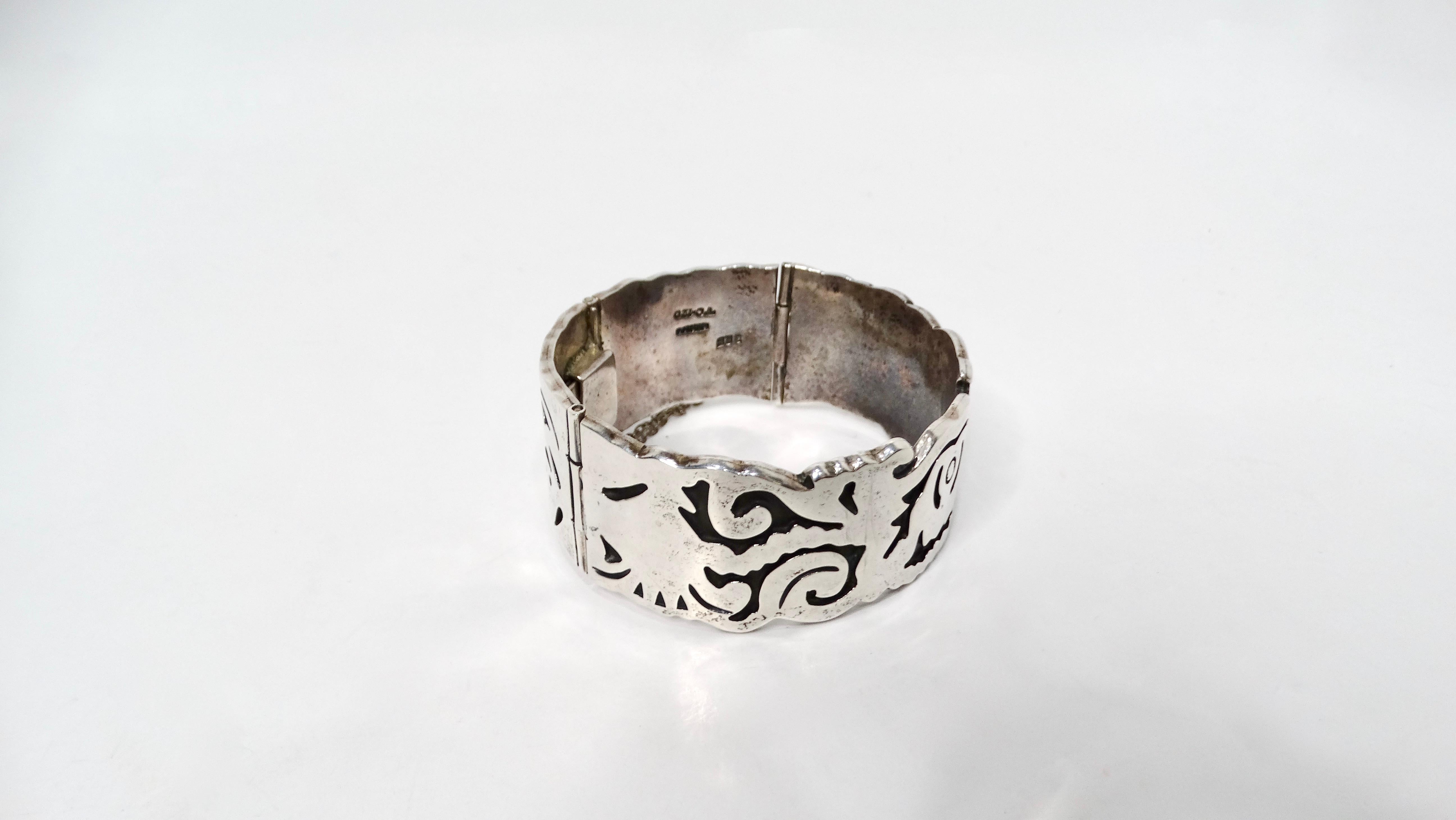Taxco Mexico Sterling Silver Cuff Bracelet circa vintage im Zustand „Gut“ im Angebot in Scottsdale, AZ