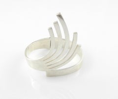 Taxco Mexico Sterling Silver Fingers Clamper Bracelet by MSR, Eagle 3