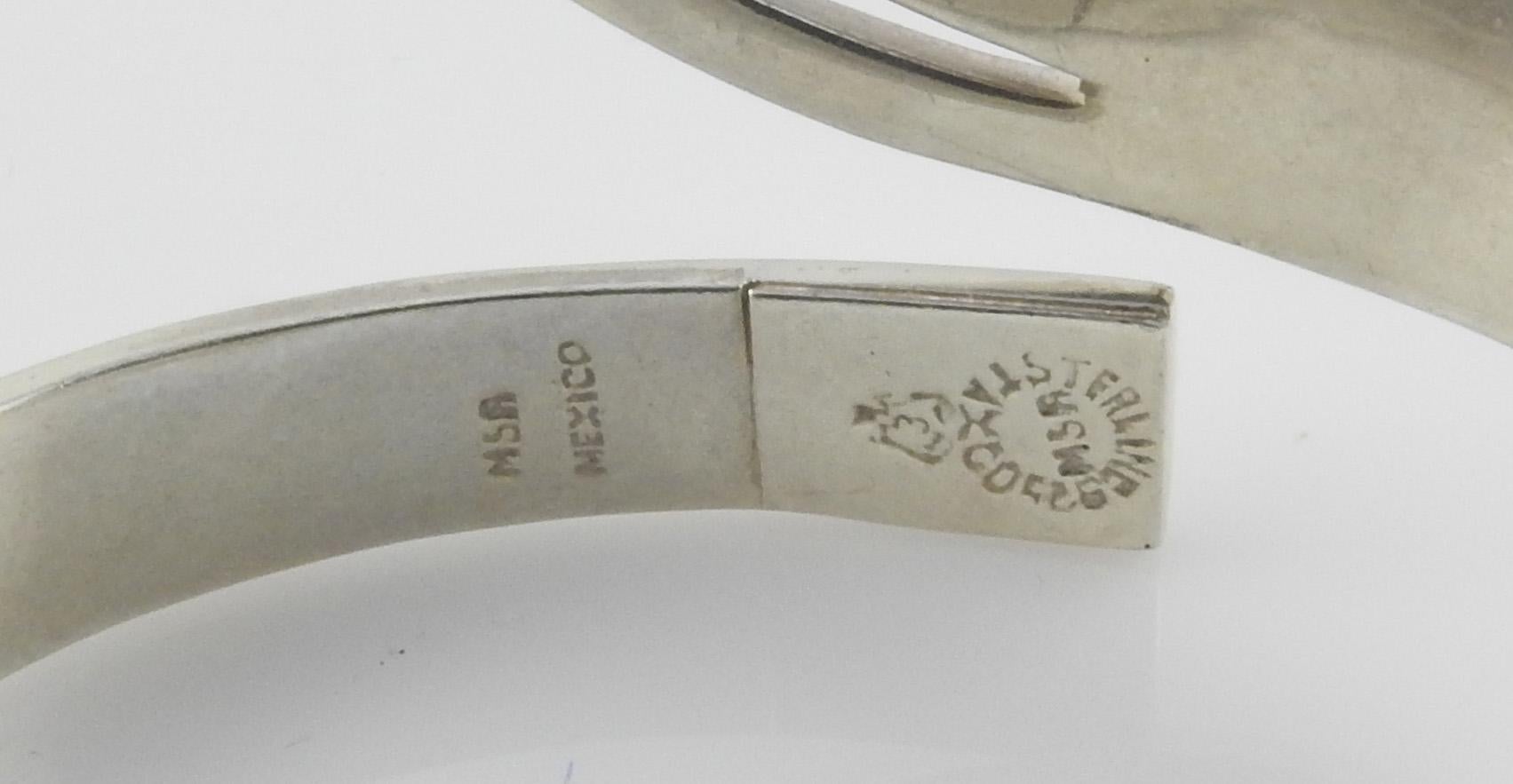 Taxco Mexico Sterling Silver Fingers Clamper Bracelet by MSR, Eagle 3 In Good Condition In Washington Depot, CT