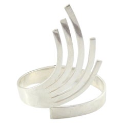 Taxco Mexico Sterling Silver Fingers Clamper Bracelet by MSR, Eagle 3