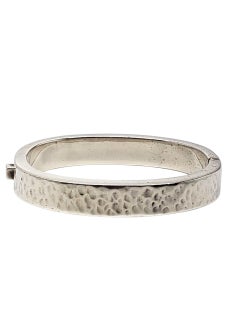 Taxco Mexico Sterling Silver Hammered Hinged Oval Cuff Bracelet #22438