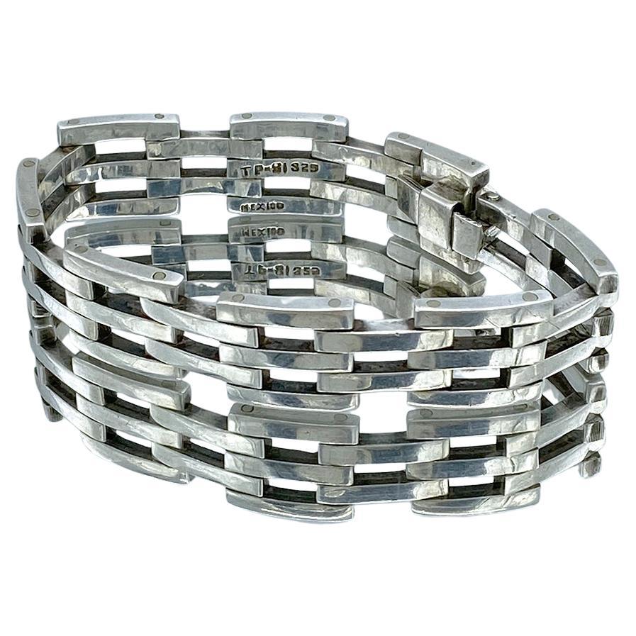 Taxco Mexico Art Deco Style Sterling Silver Link Bracelet For Sale 2