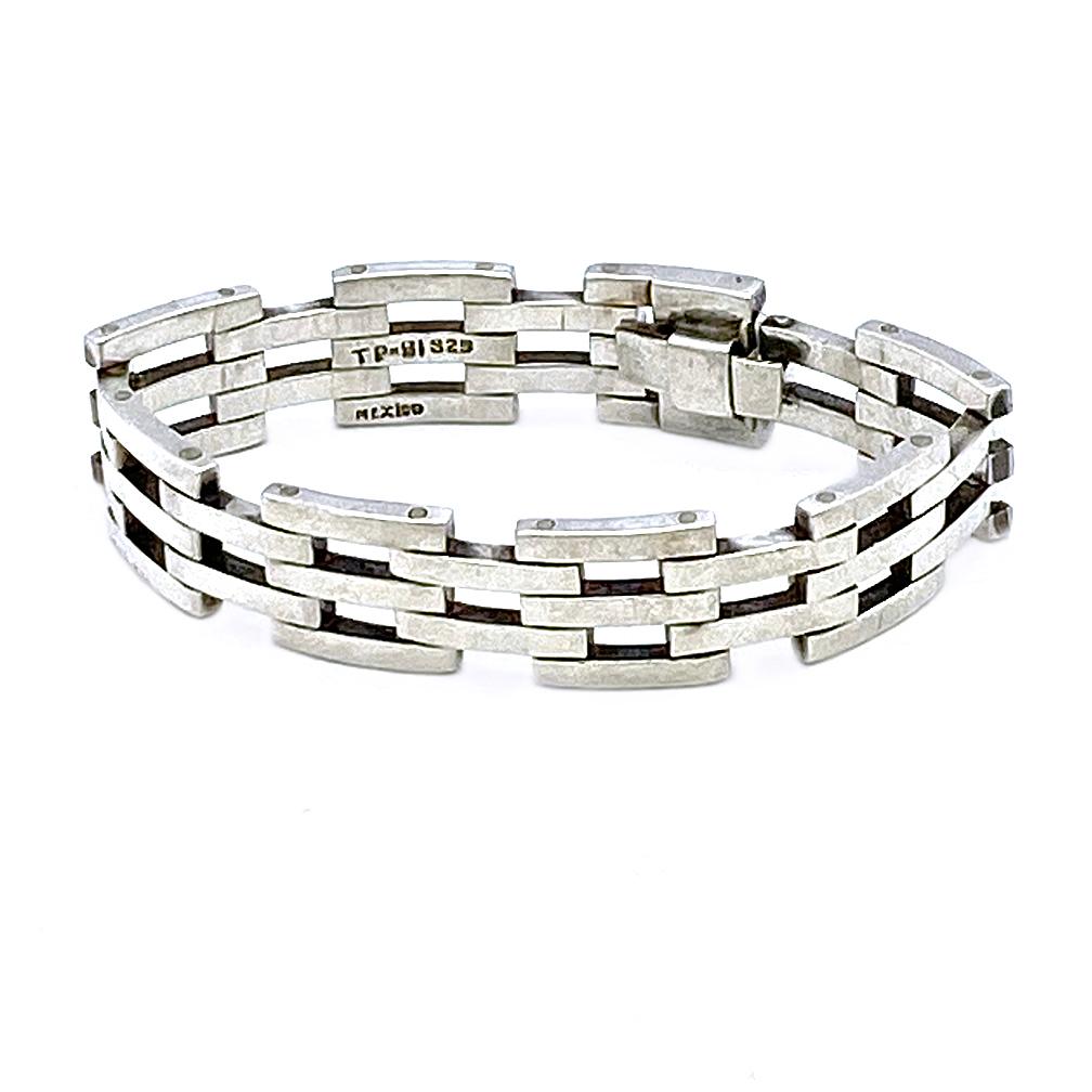 Taxco Mexico Art Deco Style Sterling Silver Link Bracelet For Sale 4