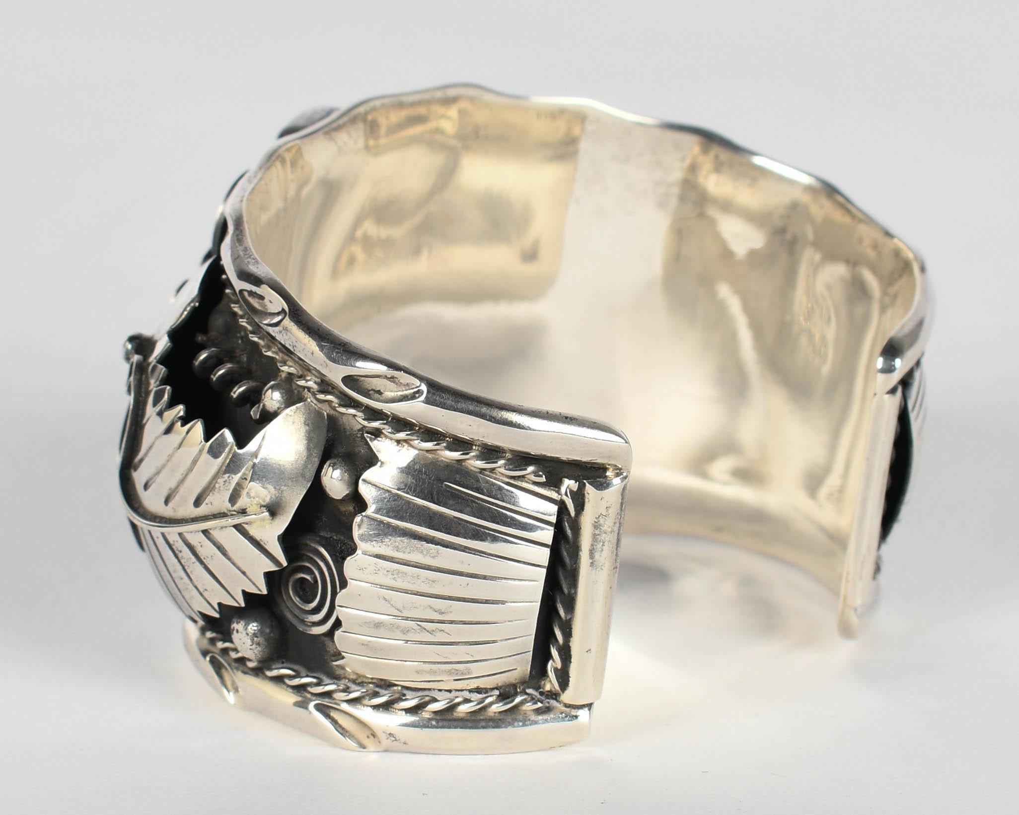 Taxco Mexico Sterling Silver Malachite Cuff Bracelet im Angebot 4