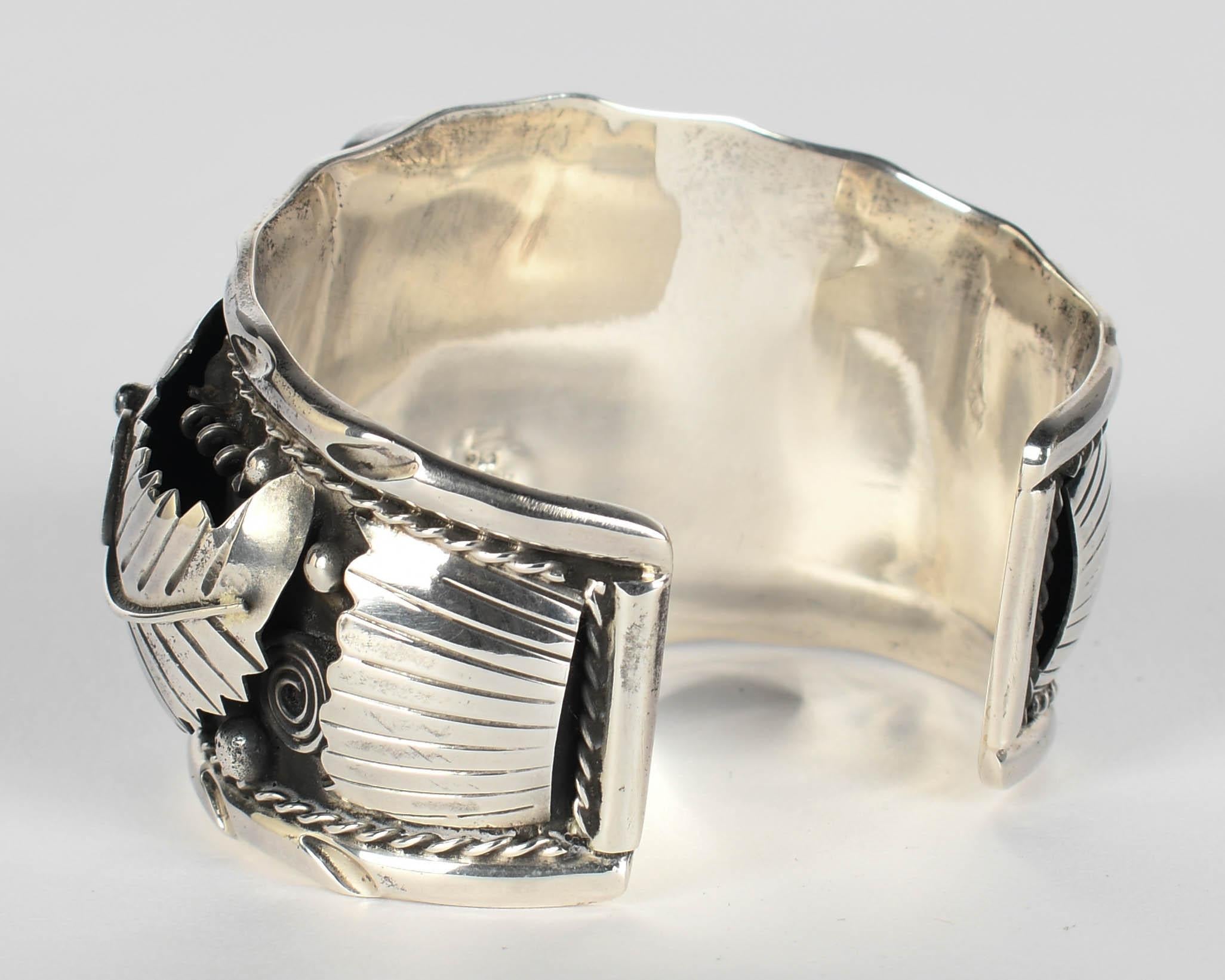 Taxco Mexico Sterling Silver Malachite Cuff Bracelet (Handgefertigt) im Angebot